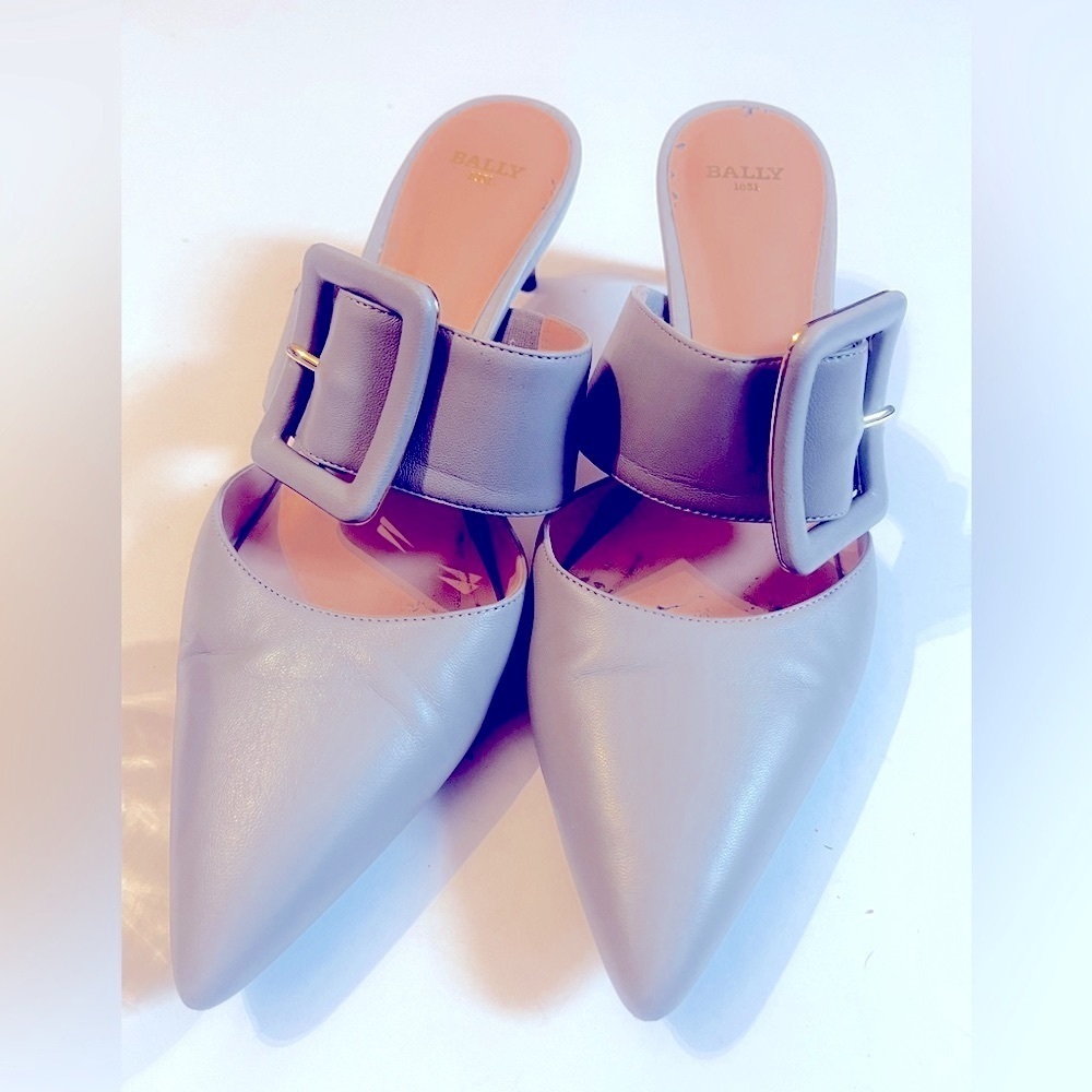 Bally Jemima buckle-detail mules Gray Kitten Heel Sz 37 US 7 Women - Picture 12 of 12